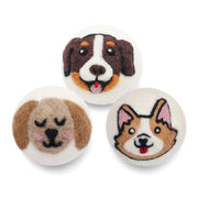 Set of 3 Eco Wool Dryer Balls with Dogs Faces