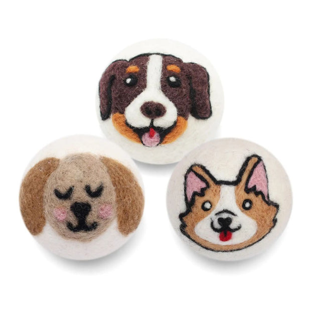 Set of 3 Eco Wool Dryer Balls with Dogs Faces