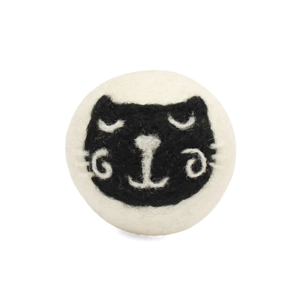 Eco Wool Dryer Ball with a design of a Black Cat Face