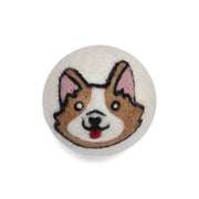 Eco Wool Dryer Ball with a design of a Corgi face