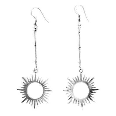 Sun-shaped Ethereal Silver Tone Brass Drop Earrings