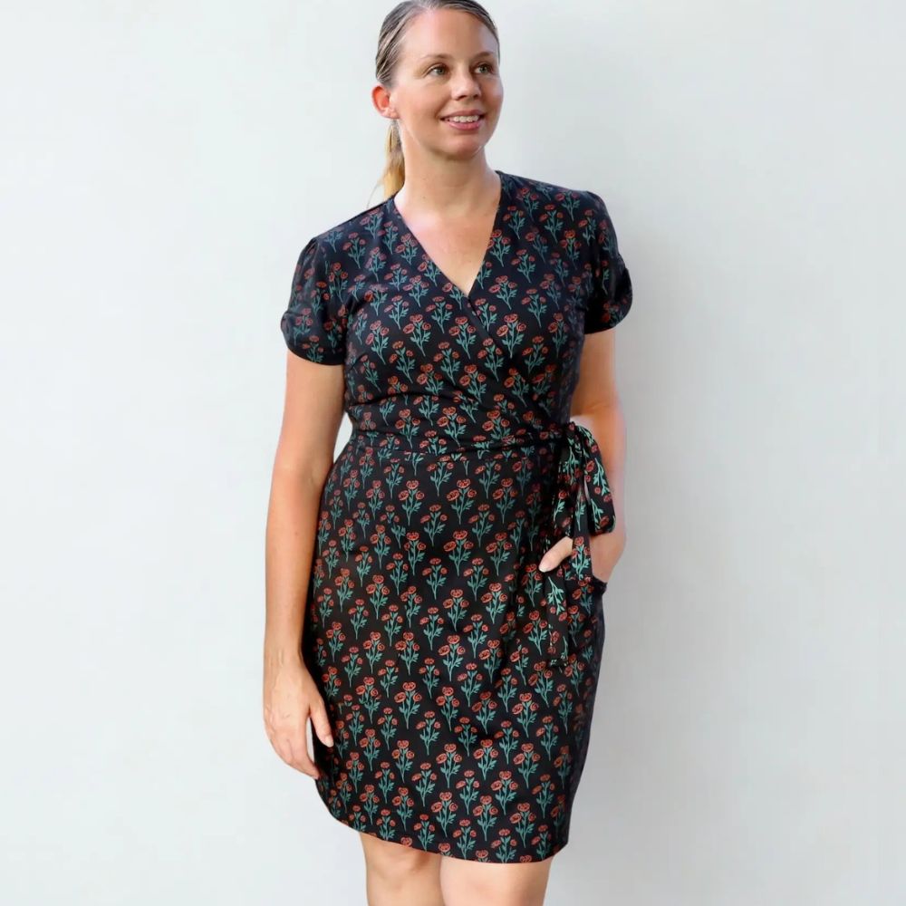Evening Rose Organic Cotton Half Wrap Dress Large