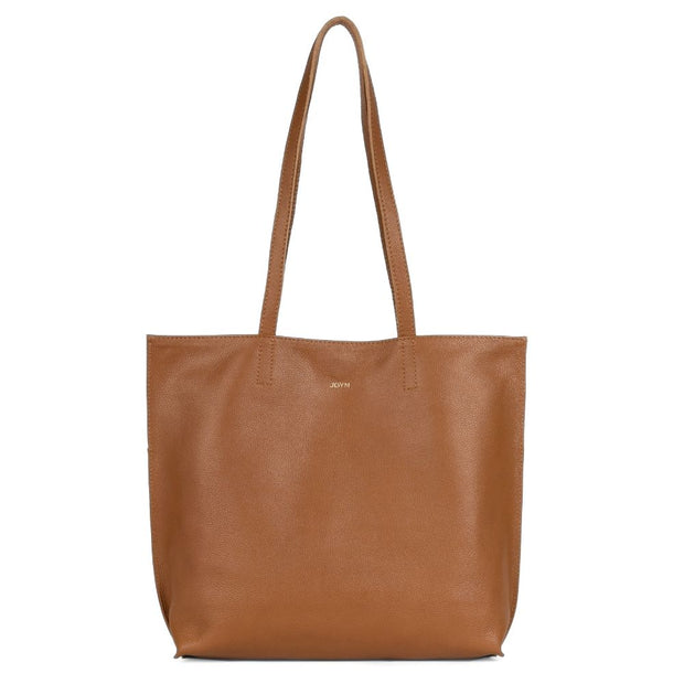 JOYN Everyday Pebbled Leather Tote in Camel color front view
