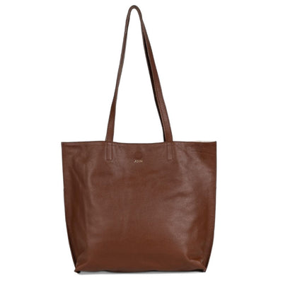 JOYN Everyday Pebbled Leather Tote in Vintage Brown front view