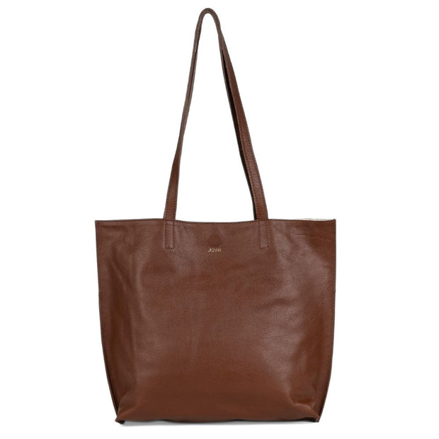 JOYN Everyday Pebbled Leather Tote in Vintage Brown front view