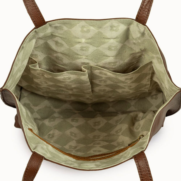 JOYN Everyday Pebbled Leather Tote in Vintage Brown interior view