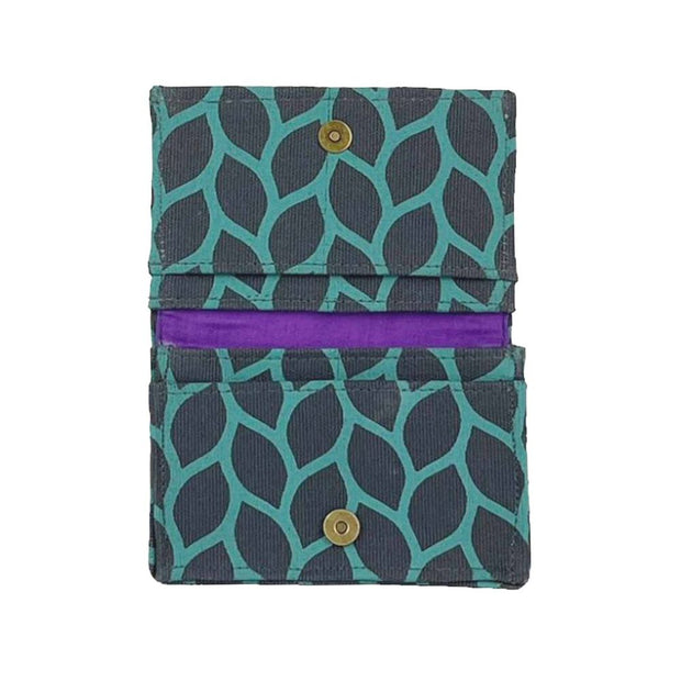 Screen Print Canvas Card Holder - Turquoise open