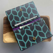 Screen Print Canvas Card Holder - Turquoise styled open