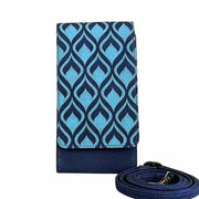 Crossbody Phone Case Wallet in Geometric Navy screen printed design