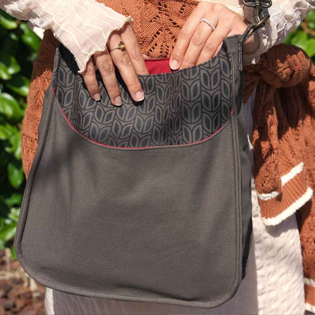 Large Cotton Canvas Crossbody Bag in Brown Print detail
