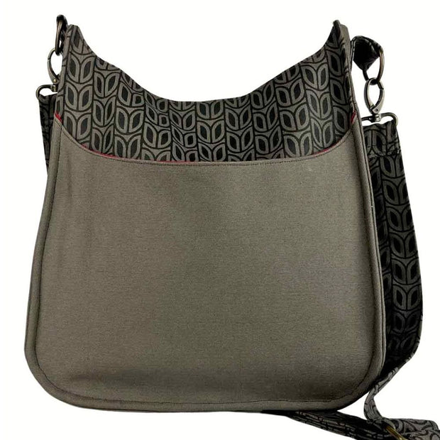 Large Cotton Canvas Crossbody Bag in Brown Print front view