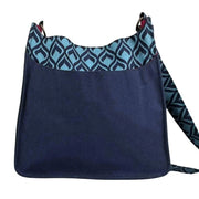Large Cotton Canvas Crossbody Bag with Geometric Navy print