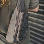 Cotton Canvas Mini Backpack or Belt Bag - Brown print zipper detail