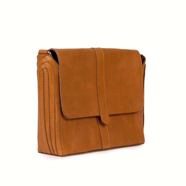 Crossbody Satchel in Camel Leather side view