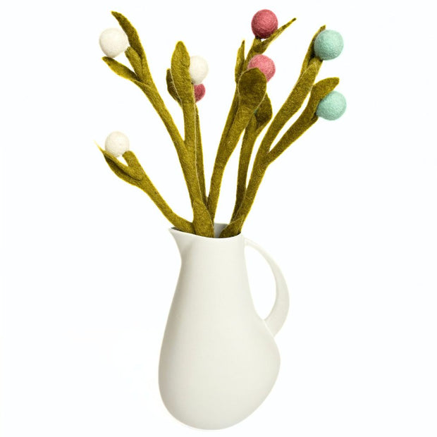 Felt Billy Buttons Stems in a vase