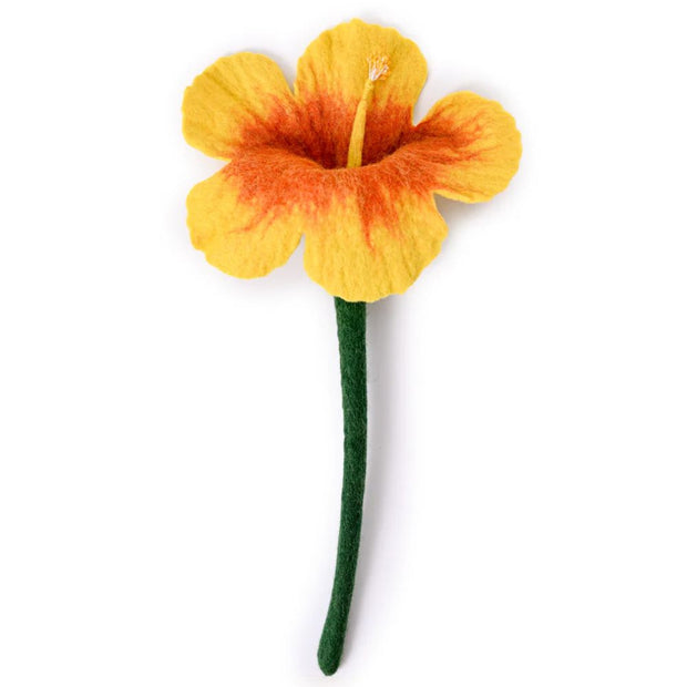 Felt Hibiscus Flower Stem yellow