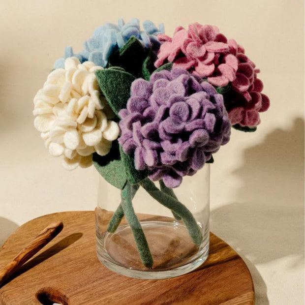 Felt Hydrangea Flowers in vase