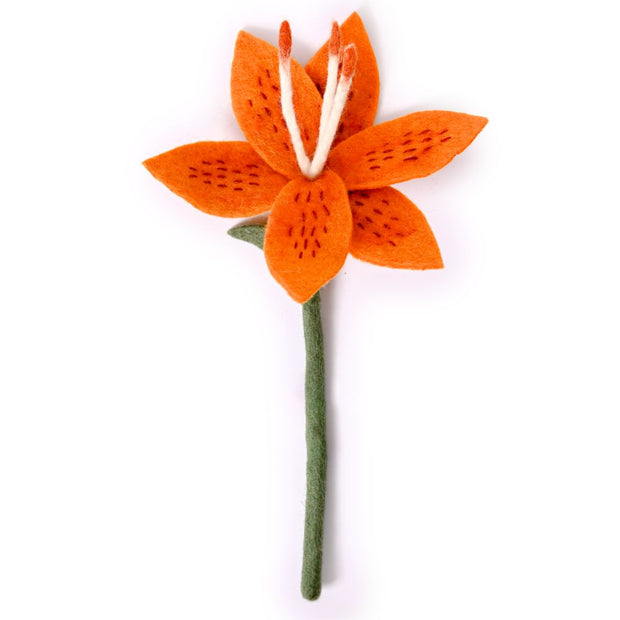 Felt Stargazer Lily Flower Stem orange