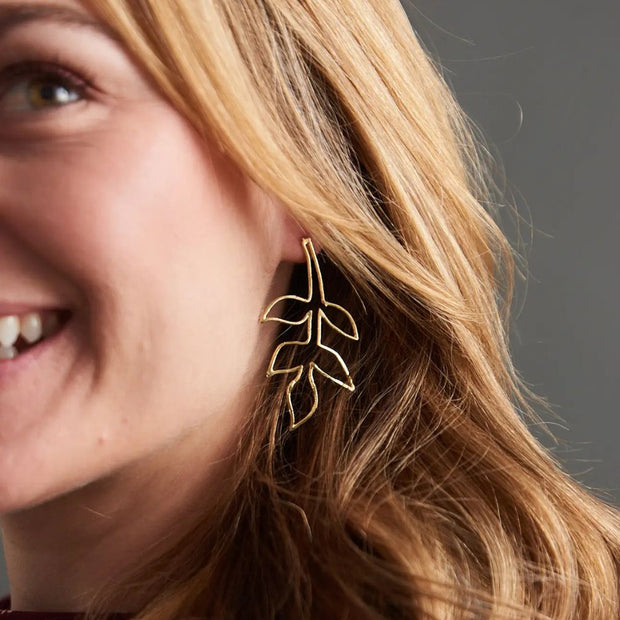 Gold Tone Fauna Brass Wire Post Earrings on model