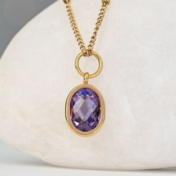 Birthstone Dark Purple Crystal Pendant Necklace for February
