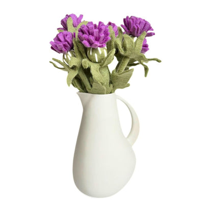 Felt Thistle Flower Stems in a large ceramic pitcher