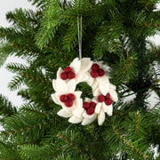 Felt Mini White Wreath with Red Berries Ornament displayed on Christmas tree