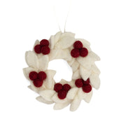 Felt Mini White Wreath with Red Berries Ornament