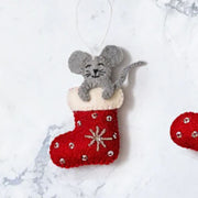 Decorative felt Christmas ornament with a mouse in a red stocking