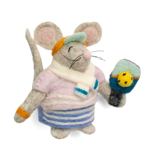 Felt Mouse Ornament ready to play pickelball