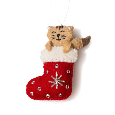 Cat in a Red Stocking Felt Ornament