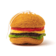 Felt Juicy Burger Ornament seen from the side