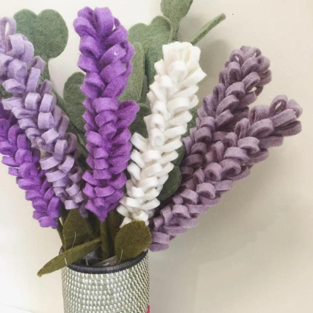 Felt Lavender Flower Stems of various colors in a vase