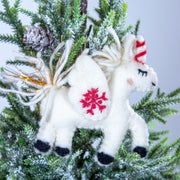 Felt Snowflake Unicorn Ornament on a Christmas tree