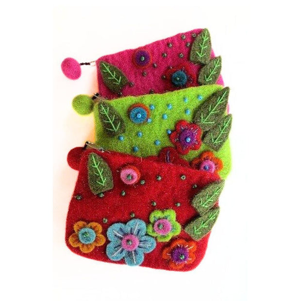 Felted Wool Coin Purse with applique flowers