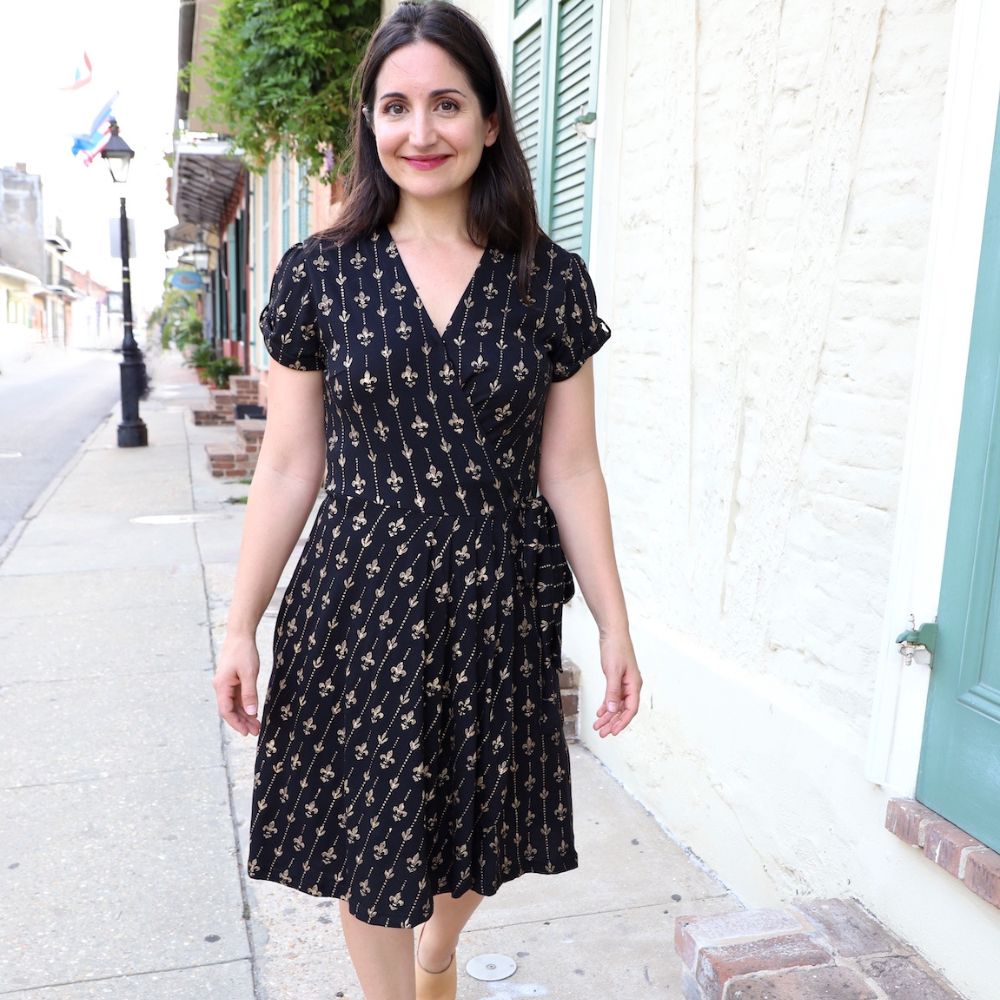 Wrap Dress Organic Cotton Black Dress Fleur De Lis Wrap Dress  Zee Bee  Market LLC