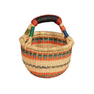 Bolga Mini Round Basket with Leather Handle