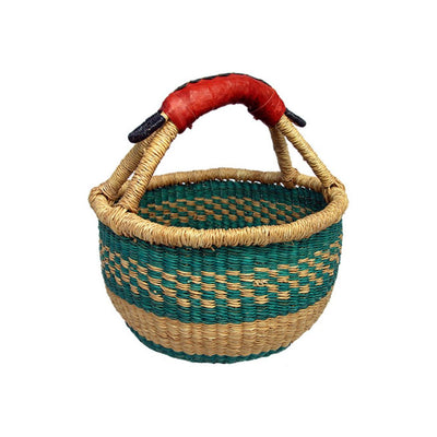 Bolga Mini Round Basket with Leather Handle