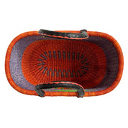 Colorful Bolga Oval Market Basket with Leather Handles interior view