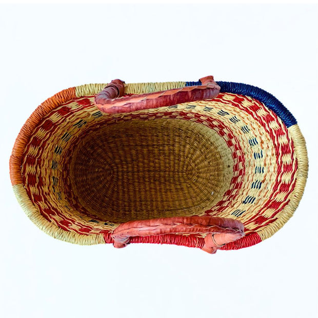 Bolga Oval Basket with Leather Handles interior