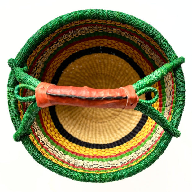 Bolga Round Market Basket with Leather Handle interior