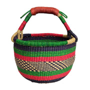 Medium Bolga Round Market Basket with Leather Handle