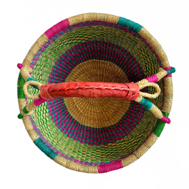 Medium Bolga Round Market Basket with Handle interior view