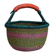Medium Bolga Round Market Basket with leather handle