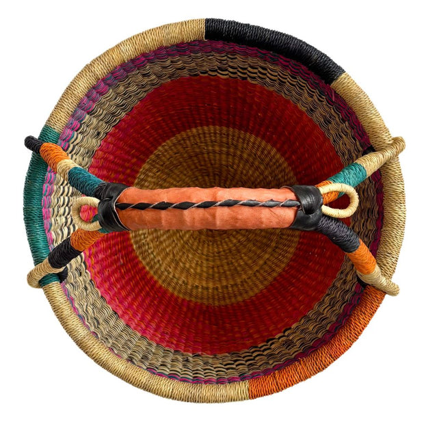 Medium Bolga Round Market Basket with leather handle interior view