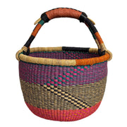 Medium Bolga Round Market Basket with leather handle