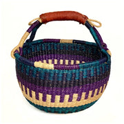 Bolga Round Market Basket with Leather Handle