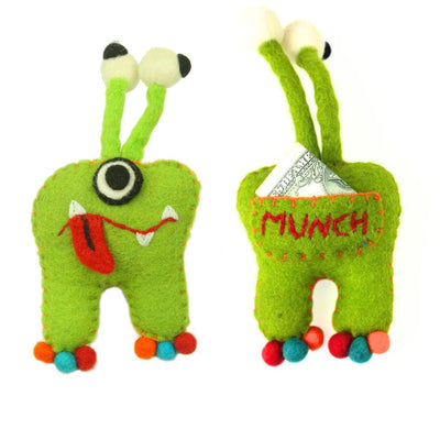 Felt Monster Tooth Fairy Pillow-Green front and back