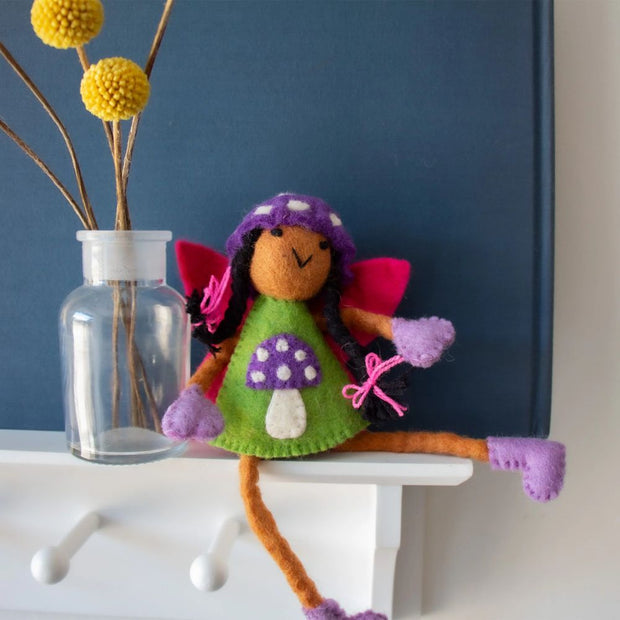 Felt Tooth Fairy Pillow with Bonnet and Mushroom Dress