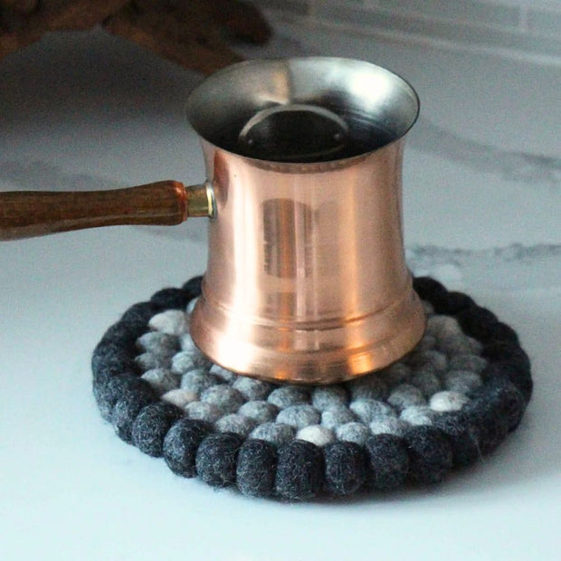 Black and Grey Felt Ball Round Trivet lifestyle