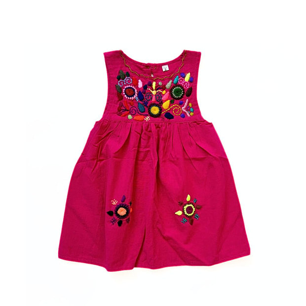 Girl's Embroidered Sleeveless Cotton Dress - Pink